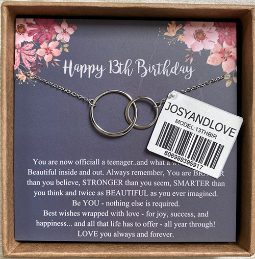 Sweet 13th Birthday Gifts for Girls, Birthday Gifts for her, Presents for 13 Year Old Girls, Sterling Silver 2 ring Birthday Necklace, Friendship Gifts Birthday Jewelry