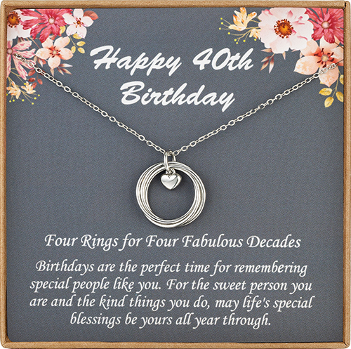 40th Birthday Gifts for Women, Birthday Gifts for her, 40 Birthday Gifts, Sterling Silver 4 ring Birthday Necklace, Friendship Gifts Birthday Jewelry